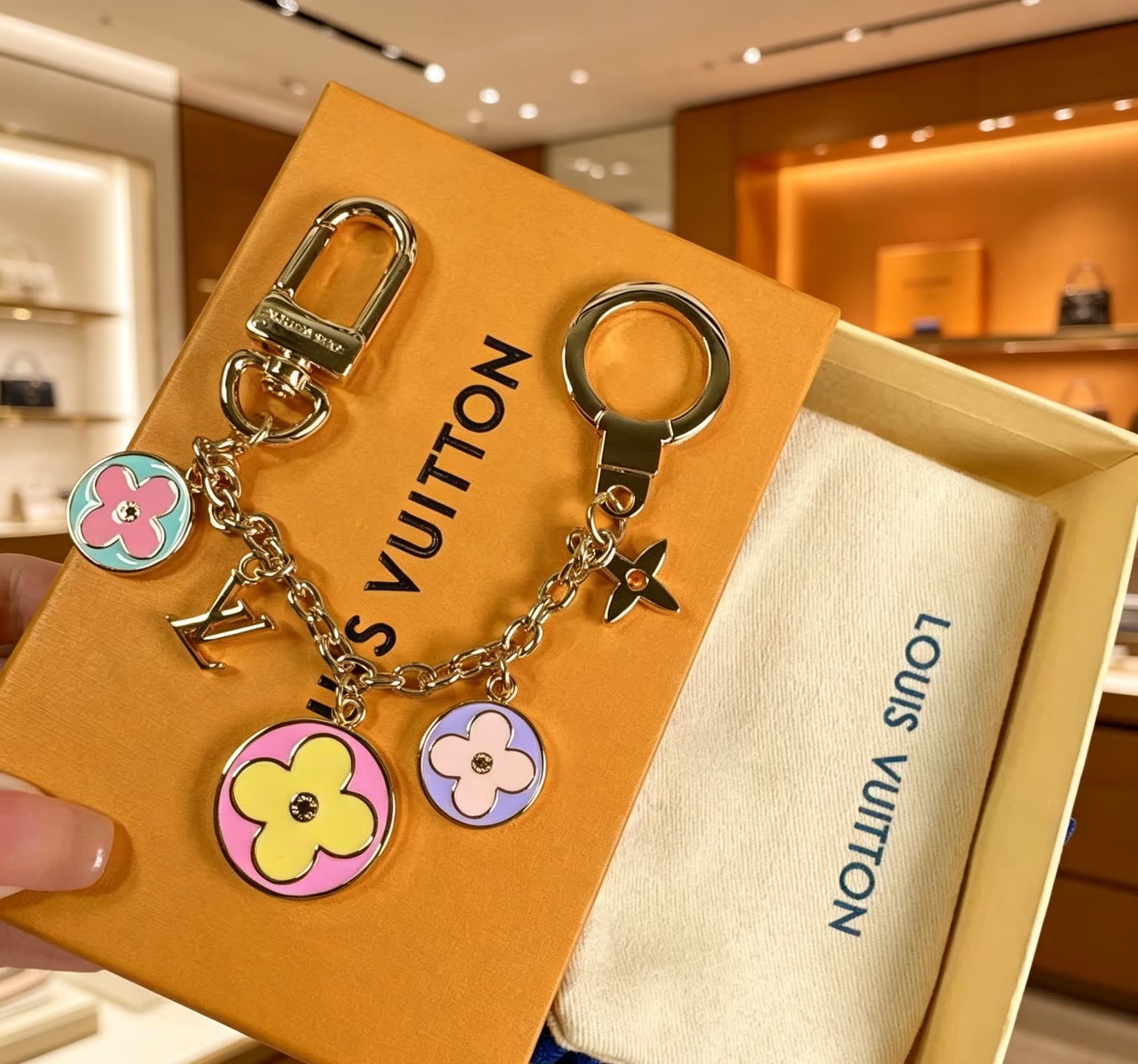 Louis Vuitton Multicolored Flower Charm Keychain Louis Vuitton Multicolored Flower Charm Keychain
